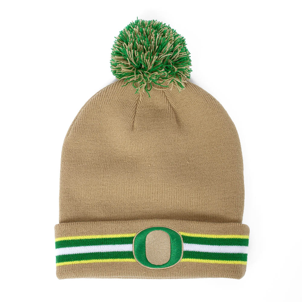 Classic Oregon O, Nike, Brown, Beanie, Acrylic, Accessories, Unisex, Peak, Pom, One size fits most, Adult, Hat, 882849